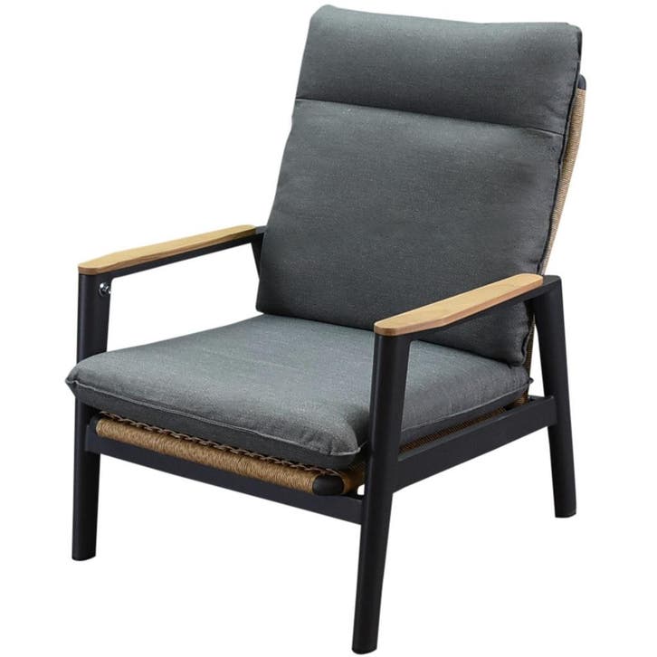 Alzano verstelbare lounge tuinstoel aluminium teak antraciet, Tuin en Terras, Tuinstoelen, Nieuw, Aluminium, Ophalen of Verzenden