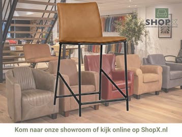 Leren barkruk laag Favor - Granada Sahara (cognac) - poten, Huis en Inrichting, Barkrukken, 60 tot 90 cm, Nieuw, Leer, Ophalen of Verzenden