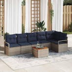 vidaXL Tuinbankenset met kussen 7 pcs Grijs poly rattan, Verzenden, Nieuw, Rotan, 7 zitplaatsen