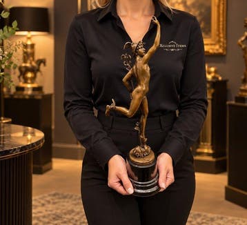 Beeld, Large Bronze Mercury Statue - 43 cm - Brons, Marmer -