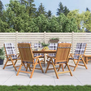 vidaXL Verstelbare klapstoelen met kussens, 6 stuks, massief, Verzenden, Nieuw, Hout