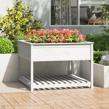 vidaXL Plantenbak met schap 111,5x111,5x81 cm massief, Verzenden, Nieuw, Hout, 60 cm of meer
