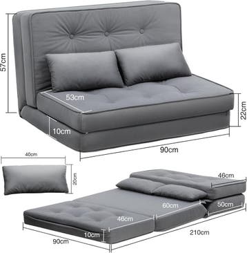 Slaapbank 2 persoons - Logeerbed - Bedbank - 90x210 cm - Gri, Verzenden, Zo goed als nieuw