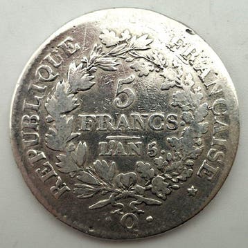 Frankrijk. Directoire (1795-1799). 5 Francs An 5-Q