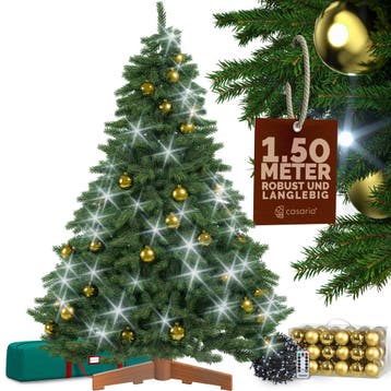 Kunstkerstboom premium 150cm + kerstballen goud + kerstve..., Verzenden, Nieuw