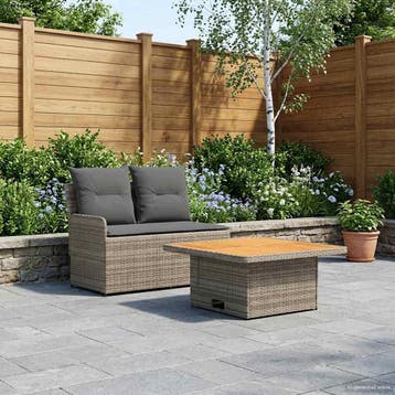 vidaXL Tuin Armsteun Sofa met Opklaptafel 2 Stuk Grijs en, Tuin en Terras, Verzenden, Nieuw, Rotan, 2 zitplaatsen