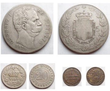 Italië. Umberto I. 5 Lire 1879 Ag, 20 Centesimi 1894 Ni, 1