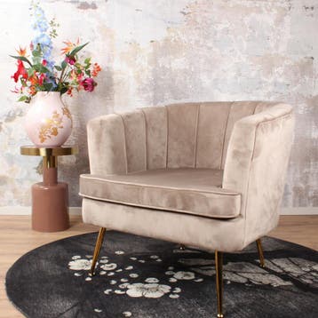 Norah fauteuil velvet champagne/taupe, Huis en Inrichting, Stoelen, Ophalen of Verzenden, Nieuw
