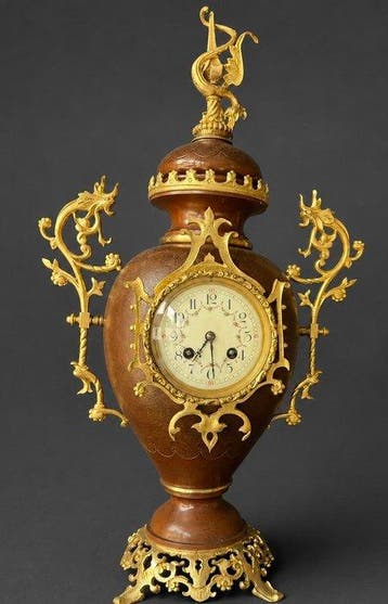 Klok - Antiek Brons, Glas - 1850-1900 - Bronzen ornamenten