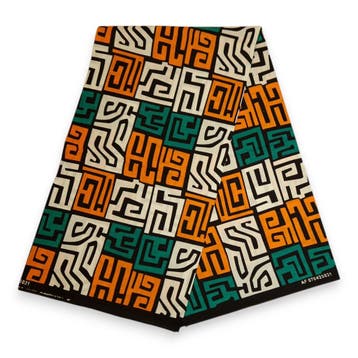 Afrikaanse print stof - Teal en geel-oranje Kuba Blocks Cong, Ophalen of Verzenden, Nieuw