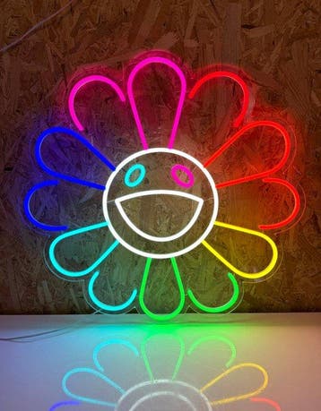 Flower par Takashi Murakami - Neonlichtbord - plexiglas, Antiek en Kunst, Antiek | Wandborden en Tegels