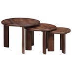vidaXL Nest Koffietafels 3 pcs Donkerbruin Massief Mango, Verzenden, Nieuw, 50 tot 100 cm, Minder dan 50 cm