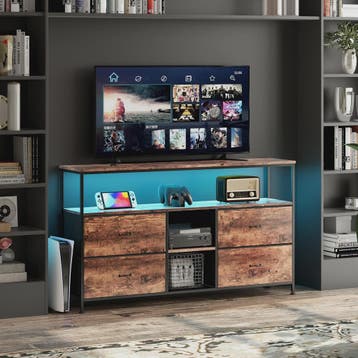 Industrieel TV-meubel 108cm met 4 Stoffen Lades en RGB LED-v, Huis en Inrichting, Verzenden, Nieuw