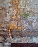 Chris van Dijk (1952) Impressionist -  Chat dans un ruine, Antiek en Kunst, Kunst | Schilderijen | Klassiek