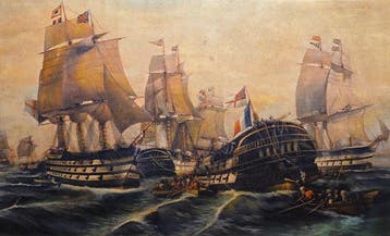 Franse school (XX) - Grande battaglia navale - XL format, Antiek en Kunst