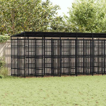 vidaXL Hondenkennel met dak 16,59 m² staal, Dieren en Toebehoren, Verzenden, Nieuw