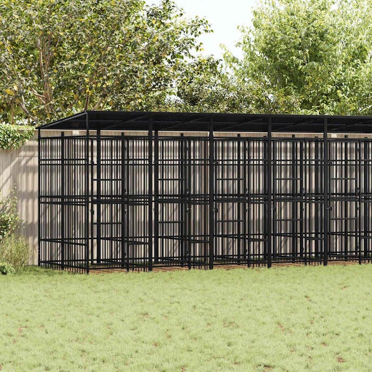 vidaXL Hondenkennel met dak 16,59 m² staal, Dieren en Toebehoren, Honden-accessoires, Nieuw, Verzenden