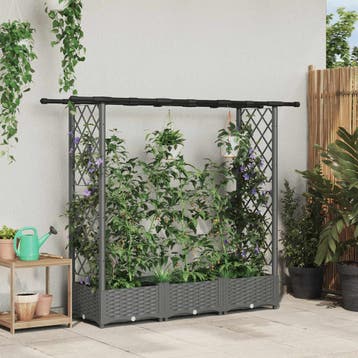 vidaXL Verhoogd Bed met Trellis en Dak Lichtgrijs 164 x 40 x, Verzenden, Nieuw, Minder dan 60 cm, 60 cm of meer
