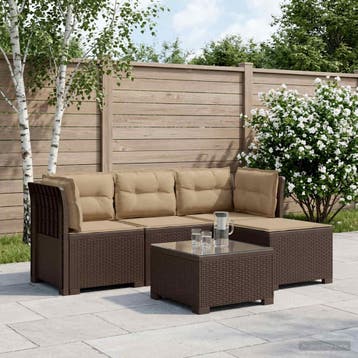 vidaXL 4-Persoons Tuinbank met Kussens Rieten Look PP Bruin, Verzenden, Nieuw