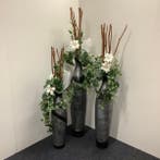 Complete sets van 3 vazen met kunstplant in een stenen vaas, Huis en Inrichting, Ophalen of Verzenden