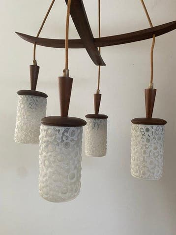 Plafondlamp - teak en glas