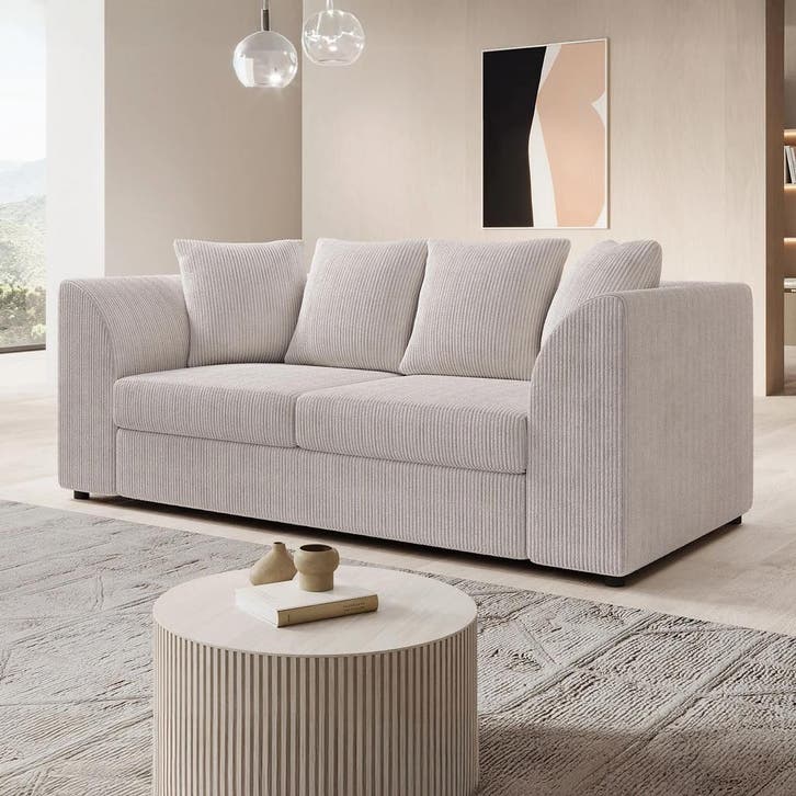 3-zitsbank ribstof beige | nieuw | gratis bezorging, Huis en Inrichting, Banken | Bankstellen, 150 tot 200 cm, 75 tot 100 cm, Rechte bank