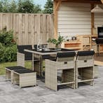 vidaXL 9-delige Tuinset met kussens poly rattan lichtgrijs, Verzenden, Nieuw, 8 zitplaatsen, Tuinset