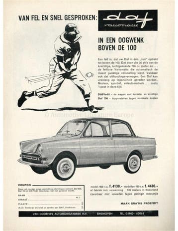1962 DAF VARIOMATIC BROCHURE NEDERLANDS, Nieuw, Author