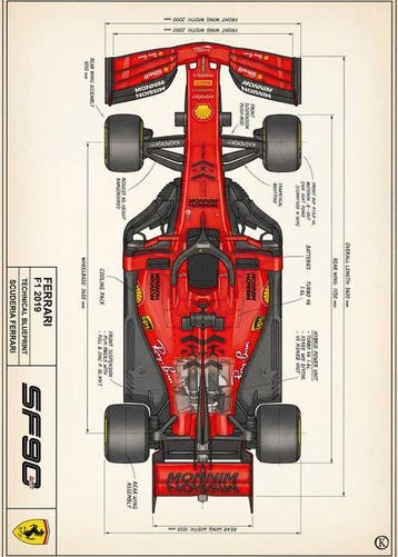 Kleury.art - [XL MATTE PAPER] Industrial Blueprint: Ferrari