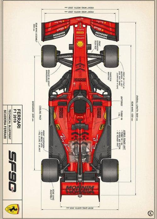 Kleury.art - [XL MATTE PAPER] Industrial Blueprint: Ferrari, Antiek en Kunst, Kunst | Tekeningen en Foto's