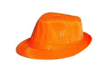 Oranje Neon Pailletten Hoed Disco, Verzenden, Nieuw, Feestartikel