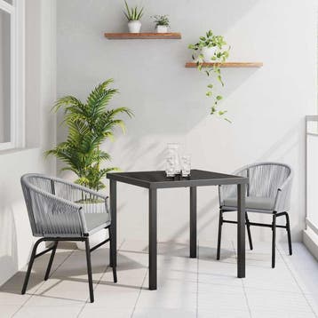 vidaXL Tuin eettafelset 3 pcs Antraciet Gepoedercoat staal, Verzenden, Nieuw, Rotan, 3 zitplaatsen
