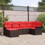 vidaXL Tuin Sofa Set met opslag 6 pcs Bruin poly rattan, Verzenden, Nieuw, Rotan