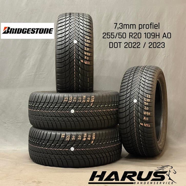255/50/20 109H AO Bridgestone winterbanden 7,3mm profiel 4X, Auto-onderdelen, Banden en Velgen, 20 inch, Erkend duurzaam, Winterbanden