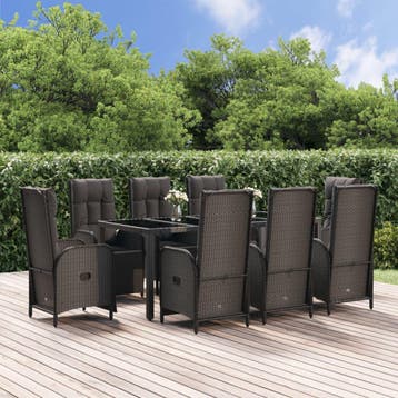vidaXL 9-delige Tuinset poly rattan zwart, Verzenden, Nieuw, Tuinset