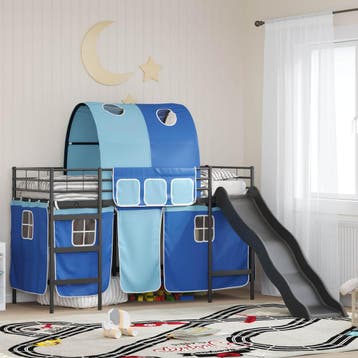 vidaXL Bunkbed voor kinderen met gordijnen Zwart en Blauw 90, Eenpersoons, Verzenden, Zwart, Nieuw
