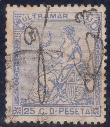 Puerto Rico 1874 - 25 cent, overzees. Ingeschakeld. - Edifil, Gestempeld