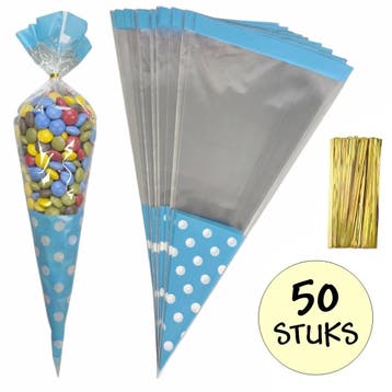 Fako Bijoux - 50x Cellofaan Puntzakken Blauwe Stippen, Diversen, Verzenden, Nieuw