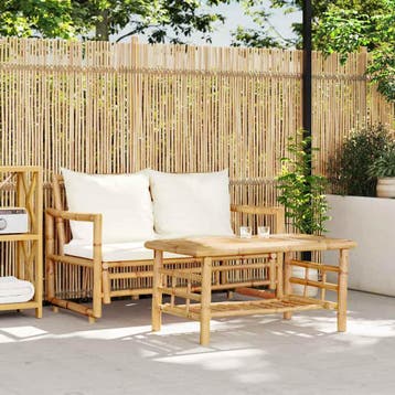 vidaXL 2-delige tuinbankset met kussens van bamboe, Verzenden, Nieuw, Hout