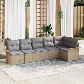 vidaXL Tuin Sofa Set 6 st Beige poly rattan, Verzenden, Nieuw, Rotan, 6 zitplaatsen