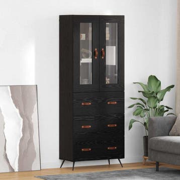 vidaXL Hoge opbergkast met plank 2 st Zwart Eiken 69,5 x 34, Minder dan 50 cm, Verzenden, Nieuw, Minder dan 100 cm