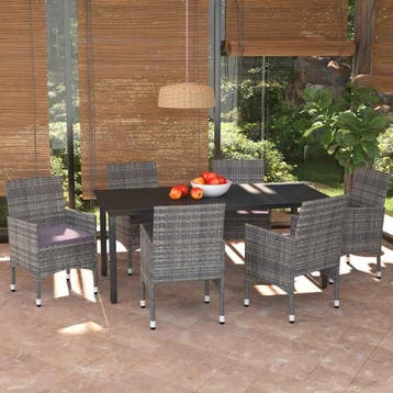 vidaXL 7-delige Tuinset met kussens poly rattan grijs, Verzenden, Nieuw, 6 zitplaatsen, Tuinset