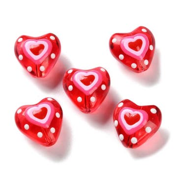 2 x Lampwork glaskraal hart 13,5 mm – gat 1,2 mm – rood-, Ophalen of Verzenden, Nieuw, Kraal