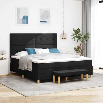 vidaXL Boxspring bed met hoofdeinde Zwart 200 x 180 cm Stof, Verzenden, Nieuw, Tweepersoons, Zwart