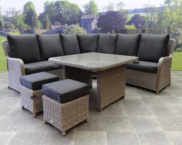 Bilbao hoek dining loungeset 6 delig grijs, Ophalen of Verzenden, Nieuw, Wicker