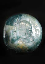 Sasanian Groenblauwe Chalcedoon Stempelzegel met een