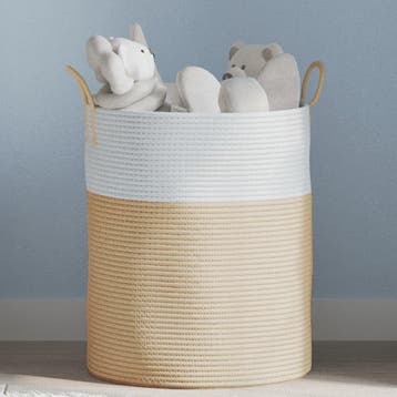 vidaXL Opbergmand Ø 38x46 cm katoen beige en wit, Verzenden, Nieuw