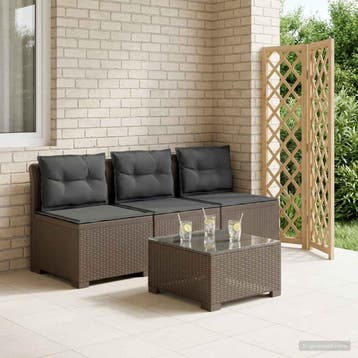 vidaXL 3-zits tuinbank met kussens in rattanlook PP, Verzenden, Nieuw