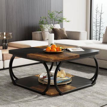 Industriële Vierkante Salontafel Boerderijstijl – 100x100cm, Huis en Inrichting, Tafels | Salontafels, 50 tot 100 cm, 50 tot 75 cm