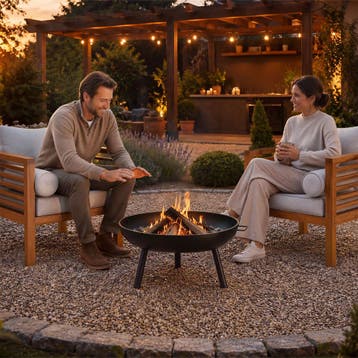 Vuurkorf Diablo van hittebestendig staal met pook - zwart, Tuin en Terras, Verzenden, Nieuw